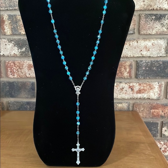 Blue AB Aurora Borealis beaded Rosary. Stamped Italy - Picture 1 of 9